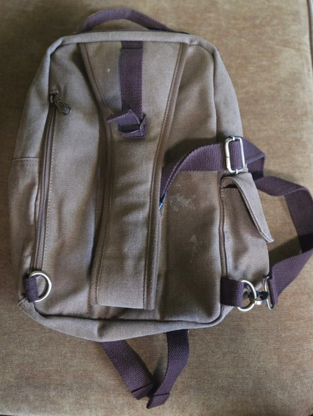 Canvas Travel Sling Backpack with Brown Accents